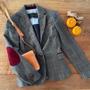 Zara Equestrian Style Houndstooth Blazer with Elbow Patch